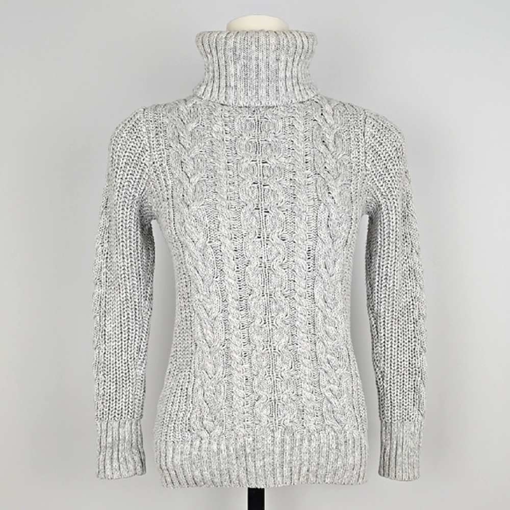 GAP Women's Heathered Grey Cable Knit Pullover Turtleneck Sweater S